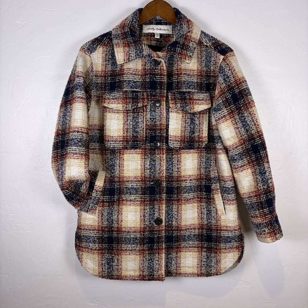 Sebby Collection Woman's Wool Blend Lined Shacket Size SP Blue Plaid Western